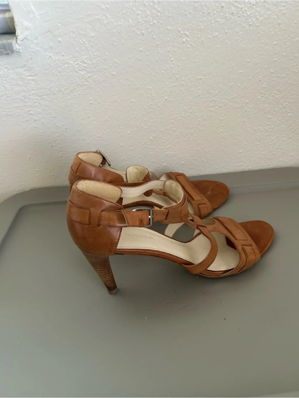 Via Spiga Cognac Leather Strappy High Heel Sandals